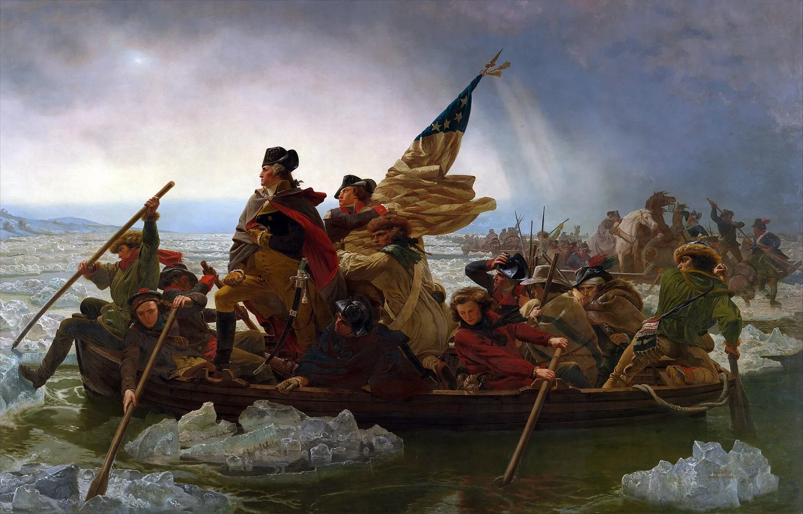 „Washington przeprawiający się przez Delaware”, obraz Emanuela Leutzego z 1851 r. (reprodukcja)